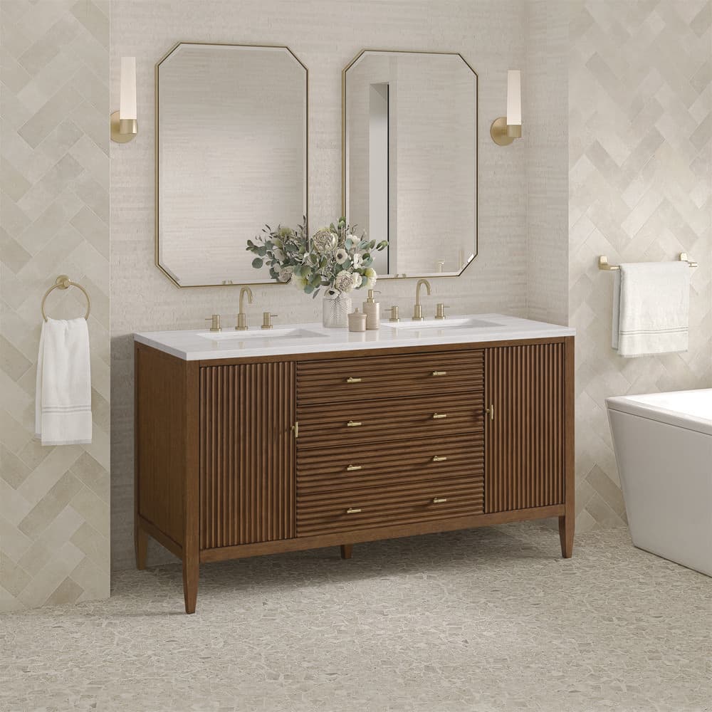 James Martin Vanities Myrrin 60" Double Bath Vanity Cabinet in Mid-Century Walnut