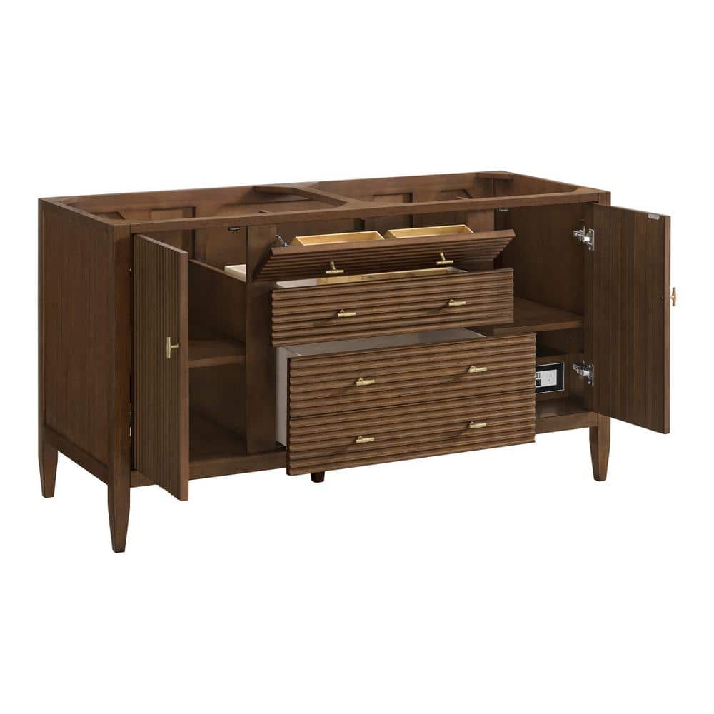 James Martin Vanities Myrrin 60" Double Bath Vanity Cabinet in Mid-Century Walnut
