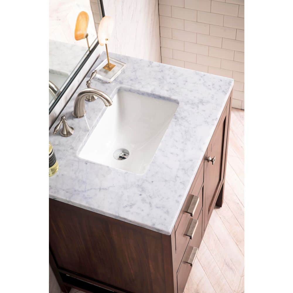 James Martin Vanities Carrara Marble Vanity Top with Porcelain Sink, 30 in.