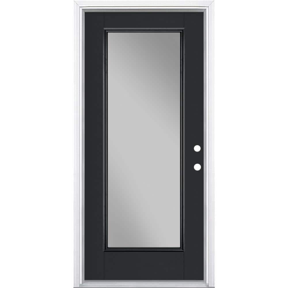 Masonite 36 in. x 80 in. Full Lite Jet Black Left Hand Inswing Painted Smooth Fiberglass Prehung Front Exterior Door with Brickmold