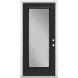 Masonite 36 in. x 80 in. Full Lite Jet Black Left Hand Inswing Painted Smooth Fiberglass Prehung Front Exterior Door with Brickmold
