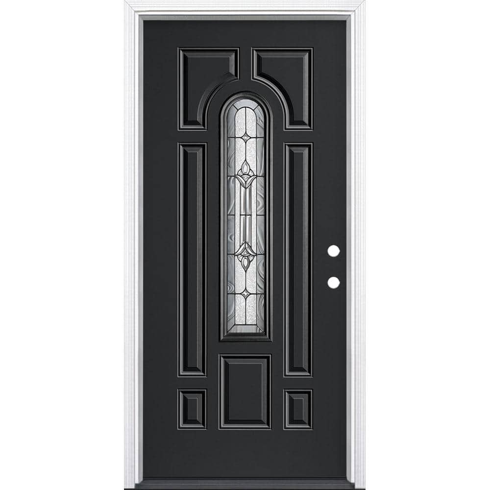 Masonite Providence Center Arch Jet Black Steel Prehung Front Door with Brickmold, Left-Hand Inswing, 36 in. x 80 in.