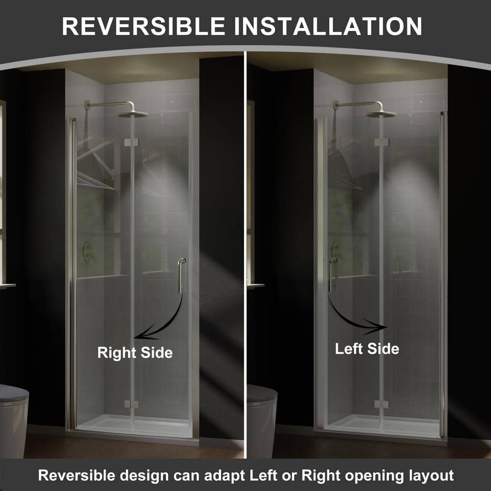 JimsMaison 32 in. W x 72 in. H Bifold Semi-Frameless Shower Door in Brushed Nickel Finish with Clear Glass