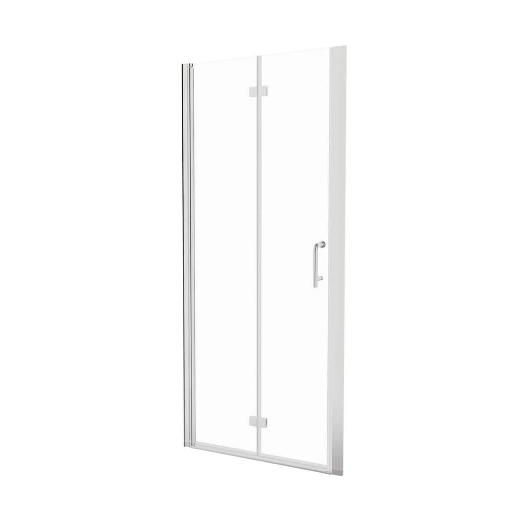 JimsMaison 32 in. W x 72 in. H Bifold Semi-Frameless Shower Door in Brushed Nickel Finish with Clear Glass
