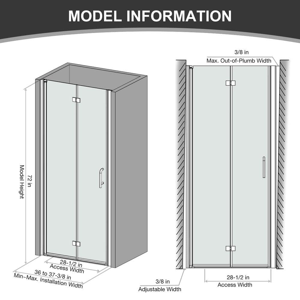 JimsMaison 36 in. W x 72 in. H Bifold Semi-Frameless Shower Door in Brushed Nickel Finish with Clear Glass