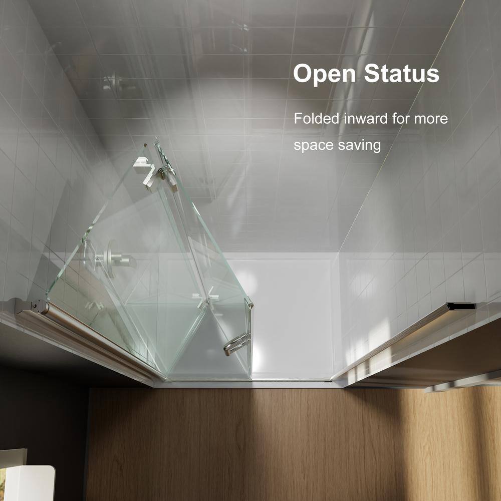 JimsMaison 36 in. W x 72 in. H Bifold Semi-Frameless Shower Door in Brushed Nickel Finish with Clear Glass