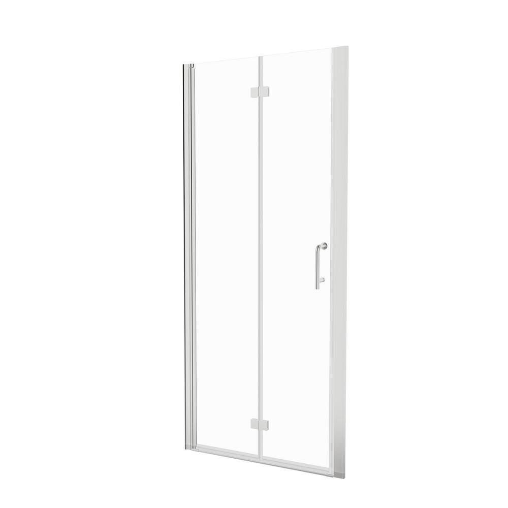 JimsMaison 36 in. W x 72 in. H Bifold Semi-Frameless Shower Door in Brushed Nickel Finish with Clear Glass