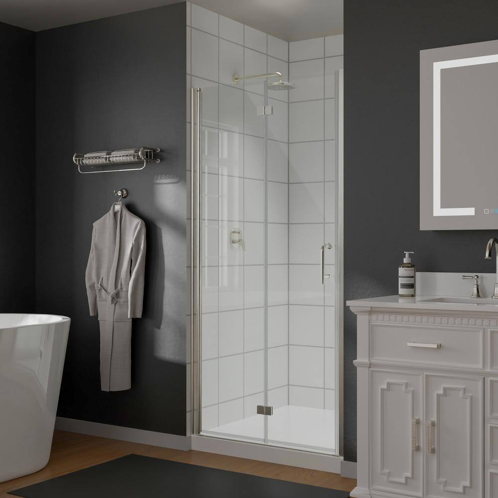 JimsMaison 36 in. W x 72 in. H Bifold Semi-Frameless Shower Door in Brushed Nickel Finish with Clear Glass