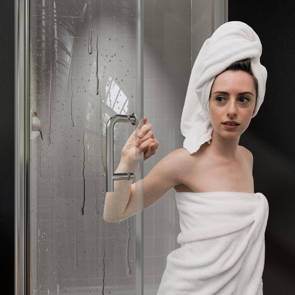 JimsMaison 30 in. W x 72 in. H Pivot Semi-Frameless Shower Door in Brushed Nickel with Clear Glass