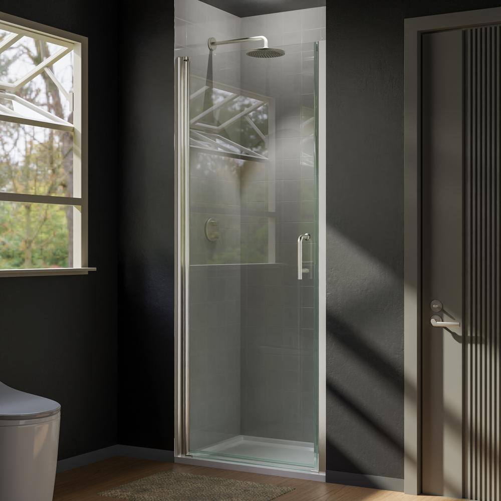 JimsMaison 30 in. W x 72 in. H Pivot Semi-Frameless Shower Door in Brushed Nickel with Clear Glass