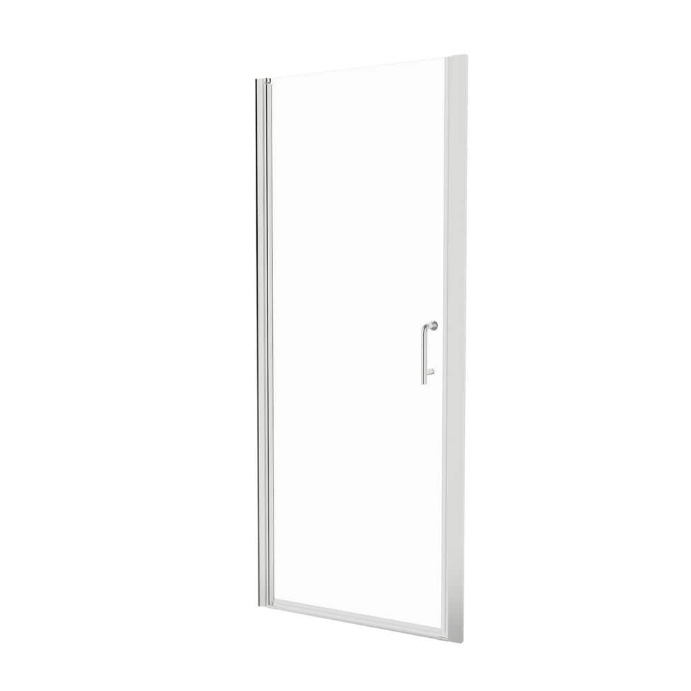 JimsMaison 30 in. W x 72 in. H Pivot Semi-Frameless Shower Door in Brushed Nickel with Clear Glass