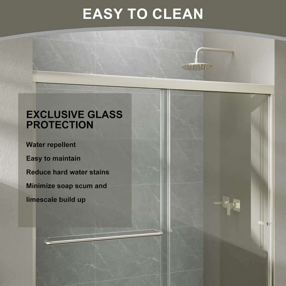 JimsMaison 60 in. W x 70 in. H Pivot Semi-Frameless Shower Door in Brushed Nickel Finish with Tempered Glass