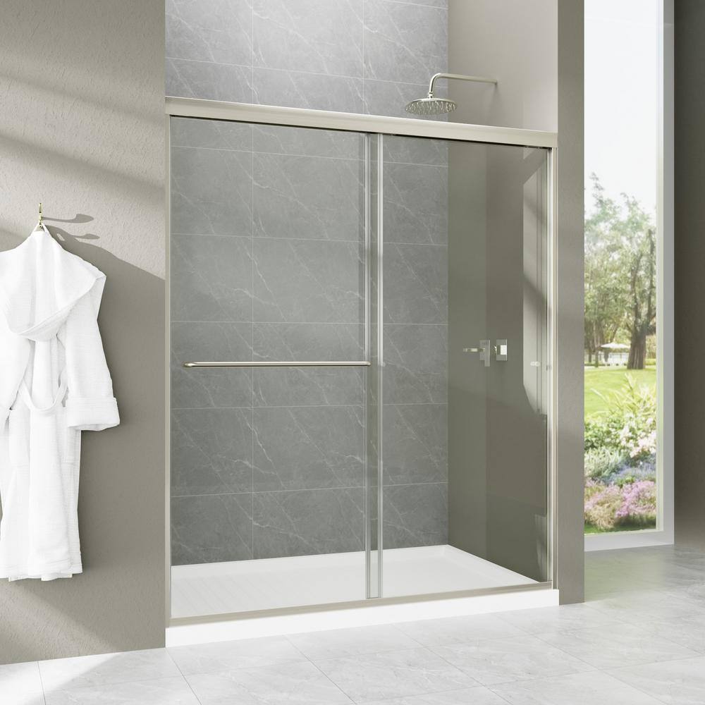 JimsMaison 60 in. W x 70 in. H Pivot Semi-Frameless Shower Door in Brushed Nickel Finish with Tempered Glass
