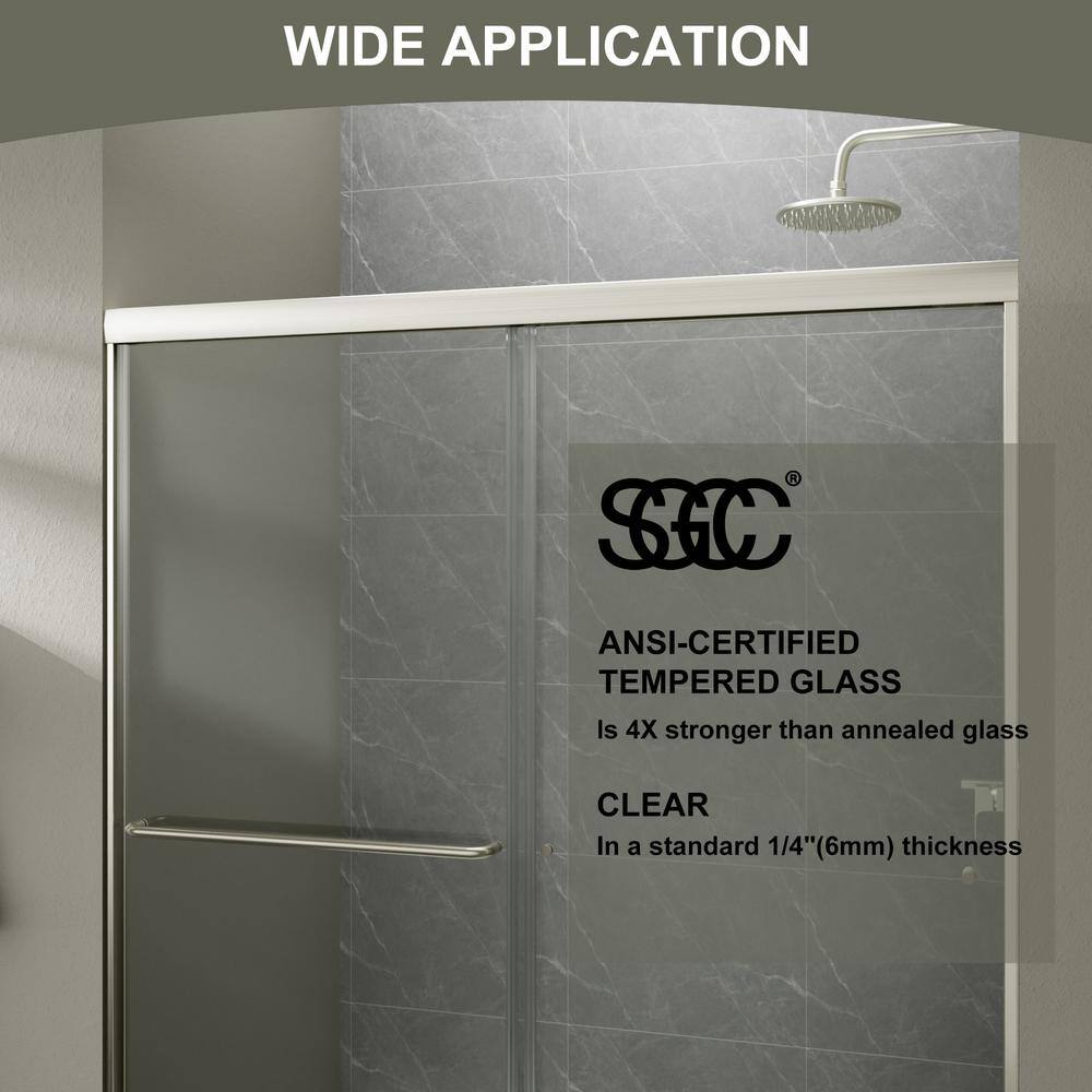 JimsMaison 60 in. W x 70 in. H Pivot Semi-Frameless Shower Door in Brushed Nickel Finish with Tempered Glass