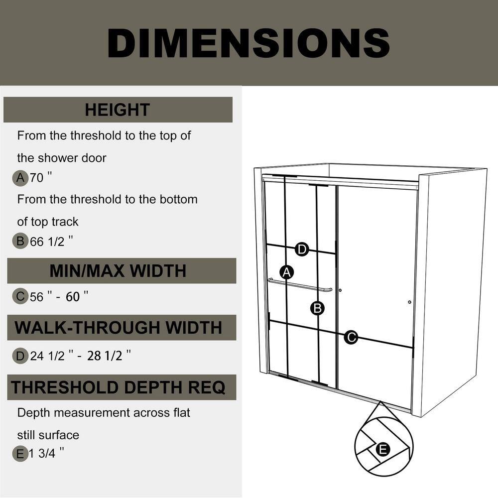 JimsMaison 60 in. W x 70 in. H Sliding Semi-Frameless Shower Door in Brushed Nickel Finish with Tempered Glass