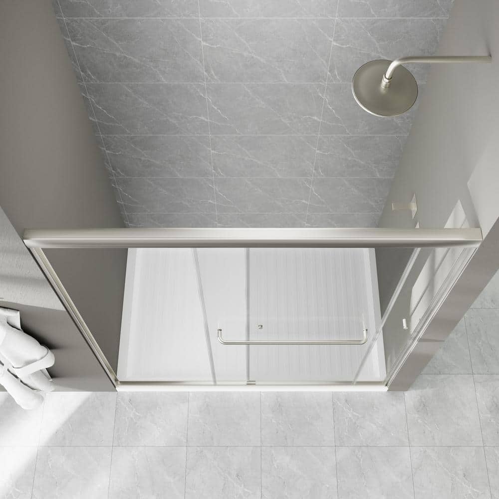 JimsMaison 60 in. W x 70 in. H Sliding Semi-Frameless Shower Door in Brushed Nickel Finish with Tempered Glass