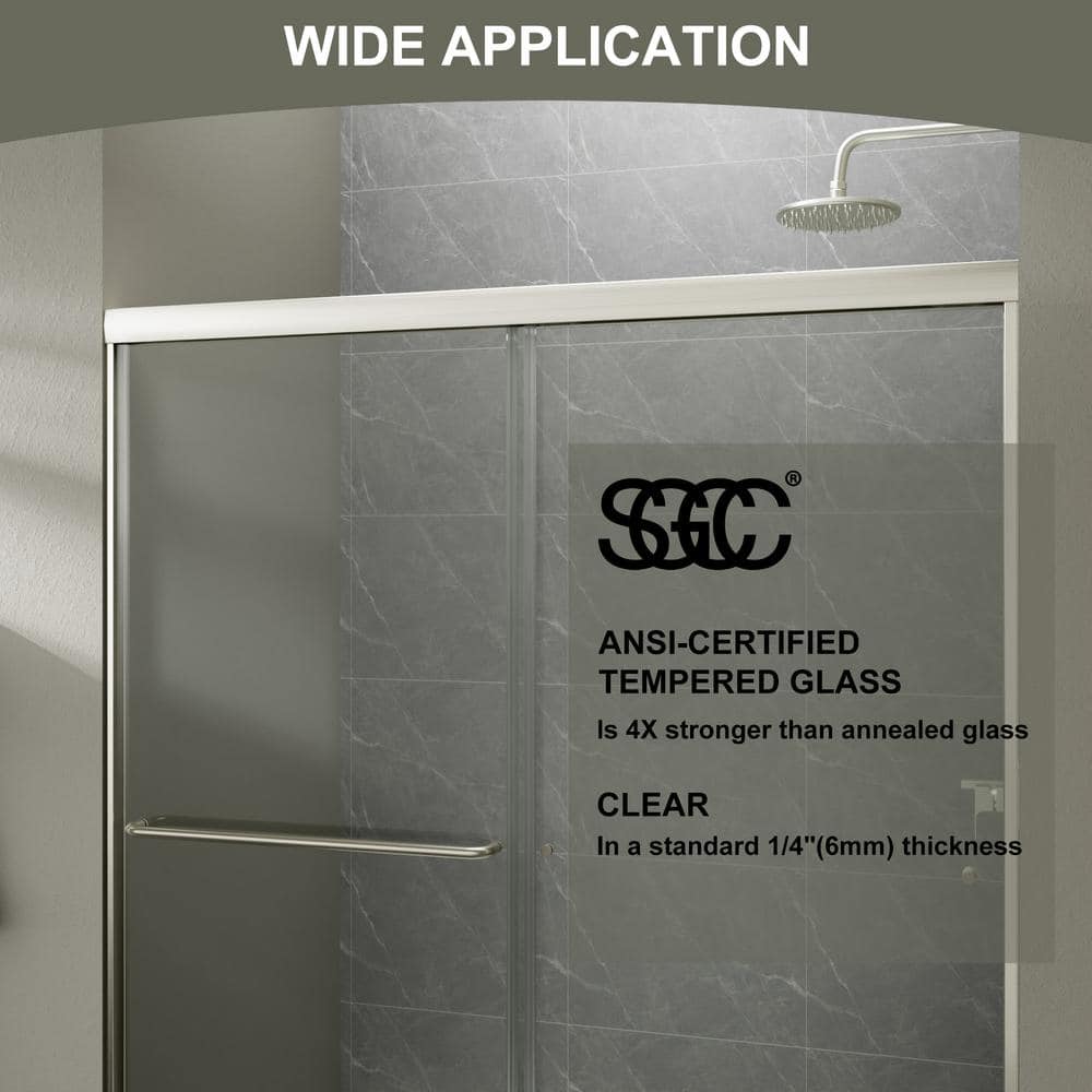 JimsMaison 60 in. W x 70 in. H Sliding Semi-Frameless Shower Door in Brushed Nickel Finish with Tempered Glass