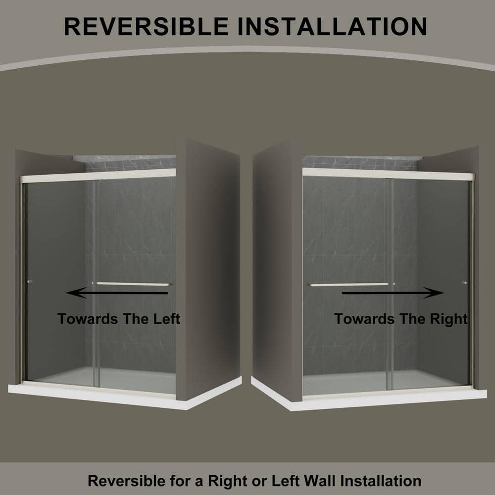 JimsMaison 60 in. W x 70 in. H Sliding Semi-Frameless Shower Door in Brushed Nickel Finish with Tempered Glass