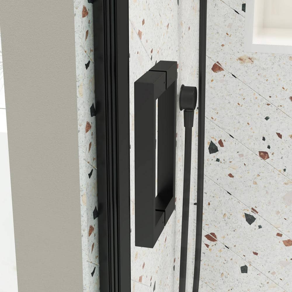 JimsMaison 48 in. W x 74 in. H Sliding Semi-Frameless Shower Door in Matte Black Finish with Clear Tempered Glass