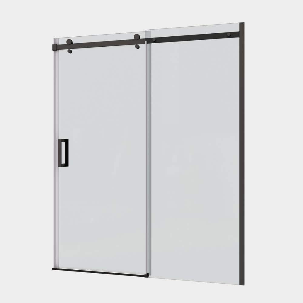 JimsMaison 48 in. W x 74 in. H Sliding Semi-Frameless Shower Door in Matte Black Finish with Clear Tempered Glass