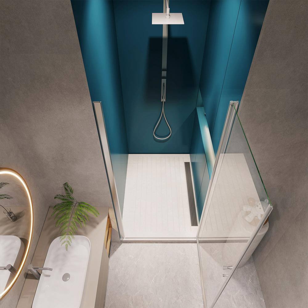 JimsMaison 28 in. W x 72 in. H Pivo Semi-Frameless  Shower Door in Chrome Finish with Clear Tempered Glass