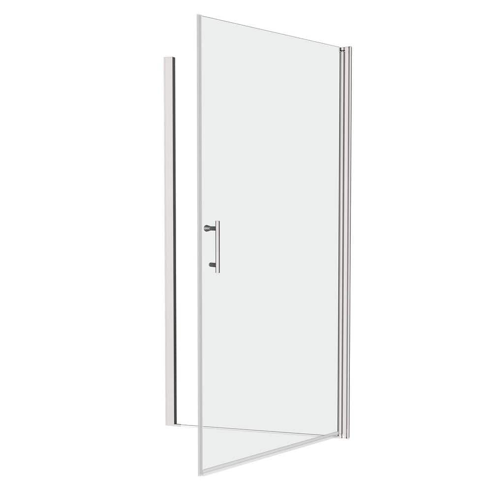 JimsMaison 28 in. W x 72 in. H Pivo Semi-Frameless  Shower Door in Chrome Finish with Clear Tempered Glass