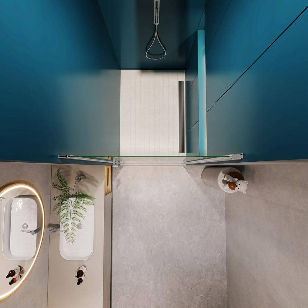JimsMaison 28 in. W x 72 in. H Pivo Semi-Frameless  Shower Door in Chrome Finish with Clear Tempered Glass