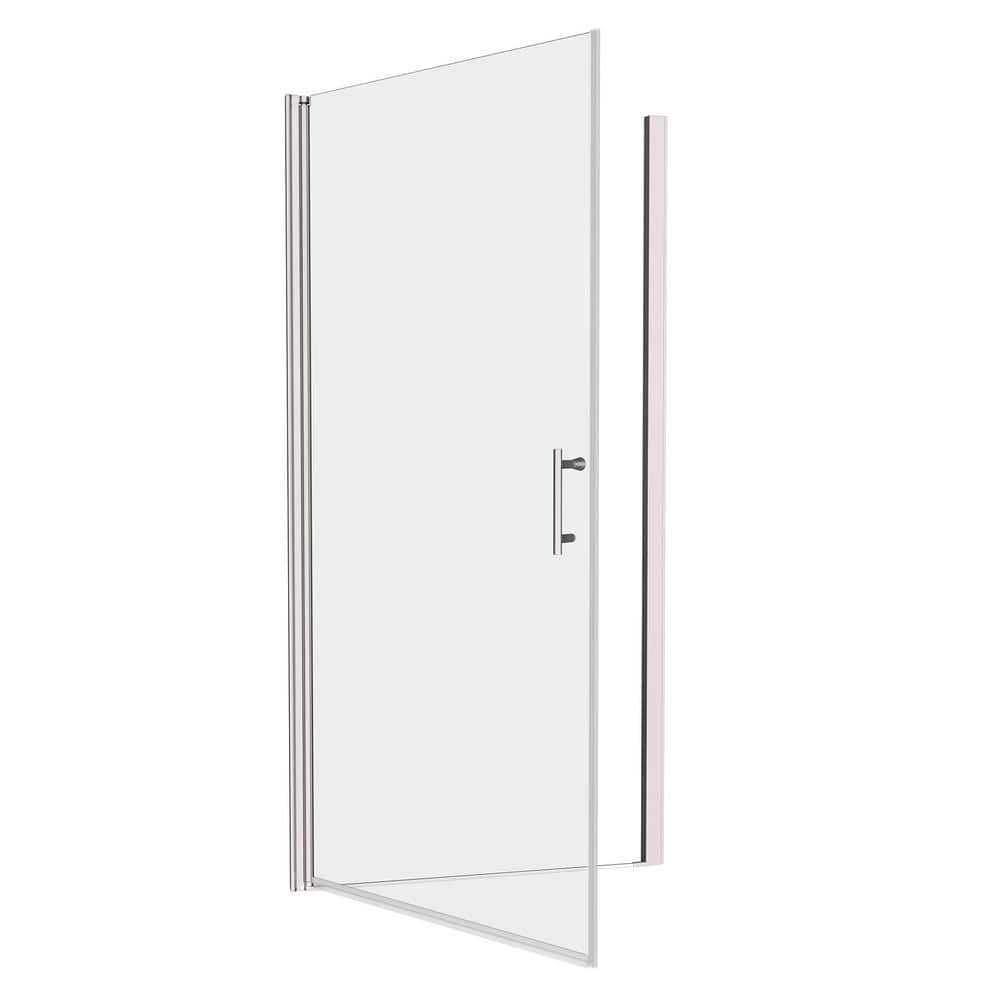 JimsMaison 28 in. W x 72 in. H Pivo Semi-Frameless  Shower Door in Chrome Finish with Clear Tempered Glass