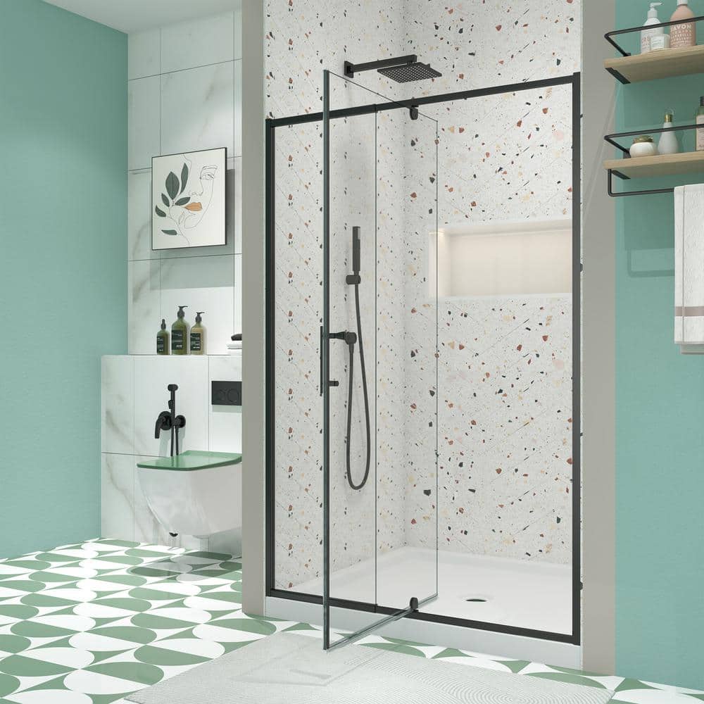JimsMaison 60 in. W x 71 in. H Pivot Framed Shower Door in Matte Black Finish with Tempered Glass