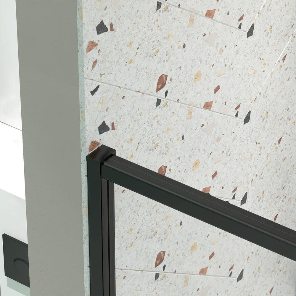 JimsMaison 60 in. W x 71 in. H Pivot Framed Shower Door in Matte Black Finish with Tempered Glass