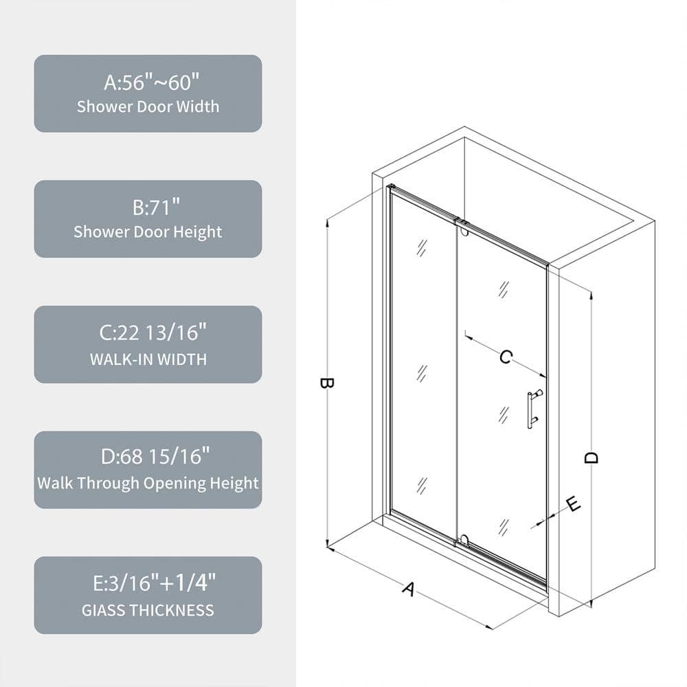 JimsMaison 60 in. W x 71 in. H Pivot Framed Shower Door in Matte Black Finish with Tempered Glass