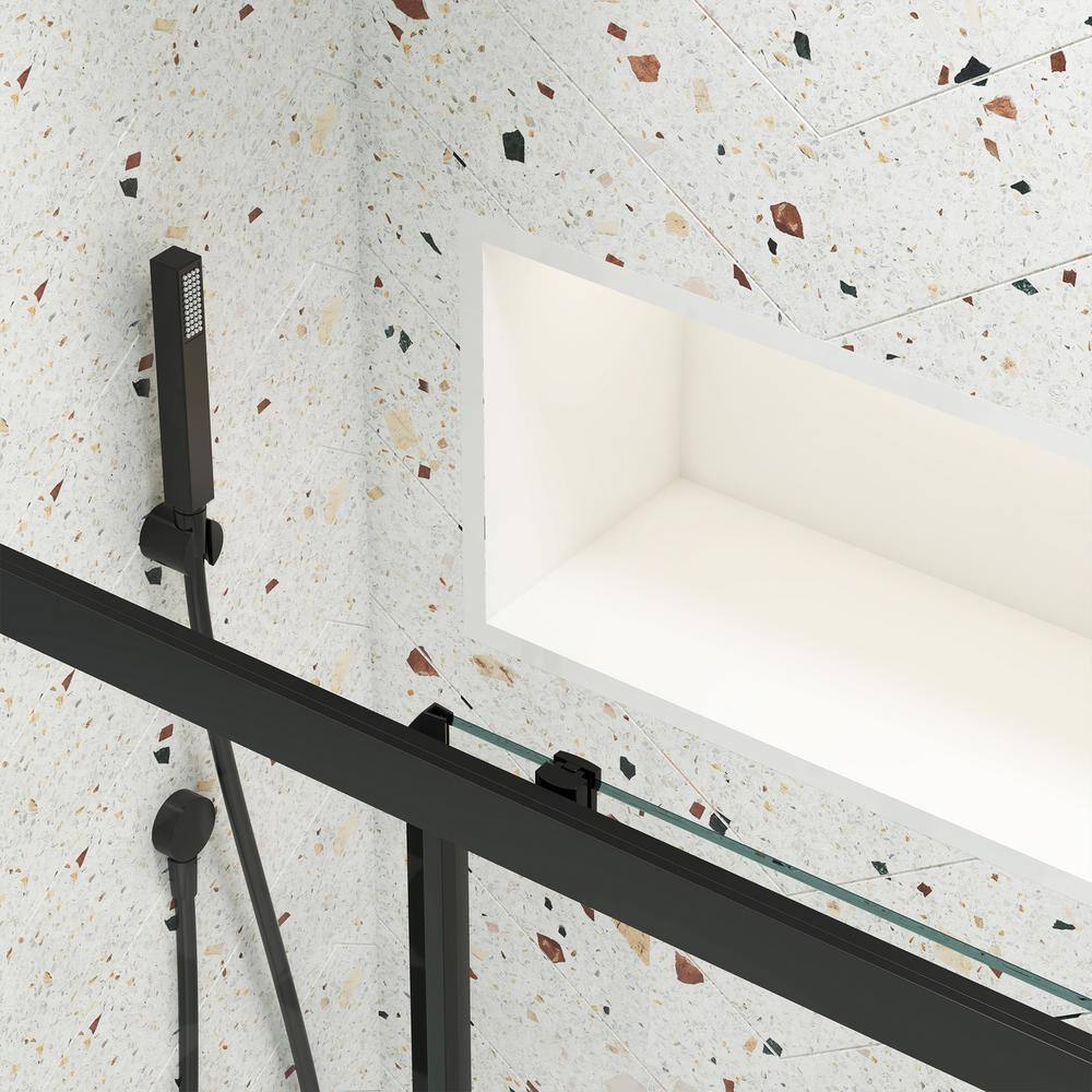 JimsMaison 60 in. W x 72 in. H Sliding Framed Shower Door in Matte Black Finish with Tempered Glass