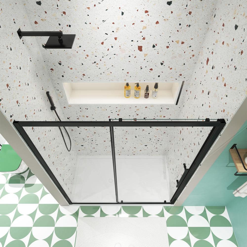 JimsMaison 60 in. W x 72 in. H Sliding Framed Shower Door in Matte Black Finish with Tempered Glass