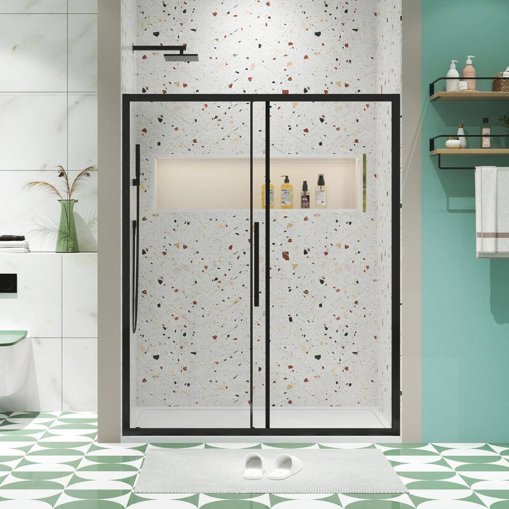 JimsMaison 60 in. W x 72 in. H Sliding Framed Shower Door in Matte Black Finish with Tempered Glass