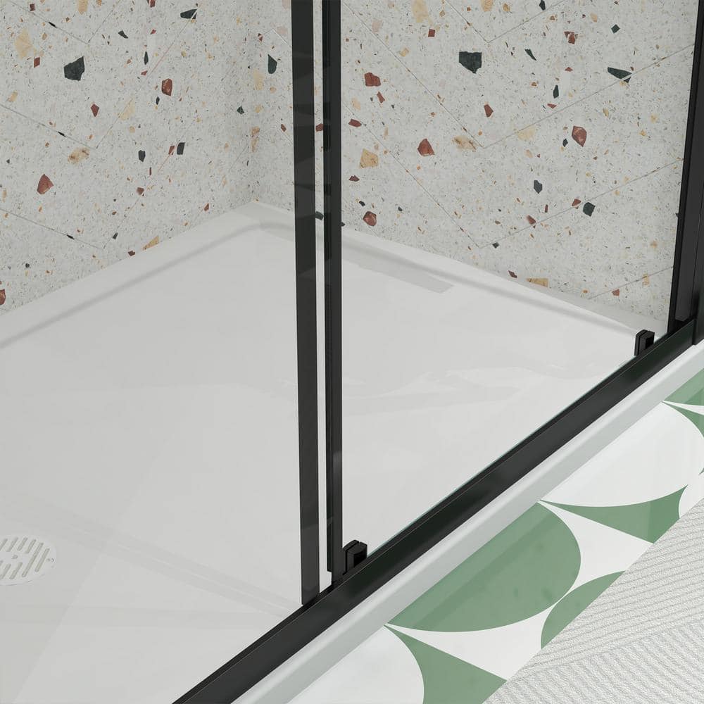 JimsMaison 60 in. W x 72 in. H Sliding Framed Shower Door in Matte Black Finish with Tempered Glass