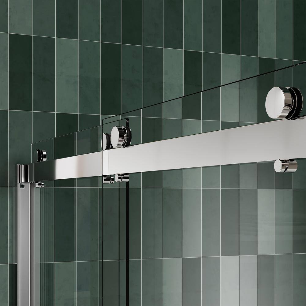 JimsMaison 60 in. W x 74 in. H Sliding Semi-Frameless Shower Door in Brushed Nickel Finish with Tempered Glass