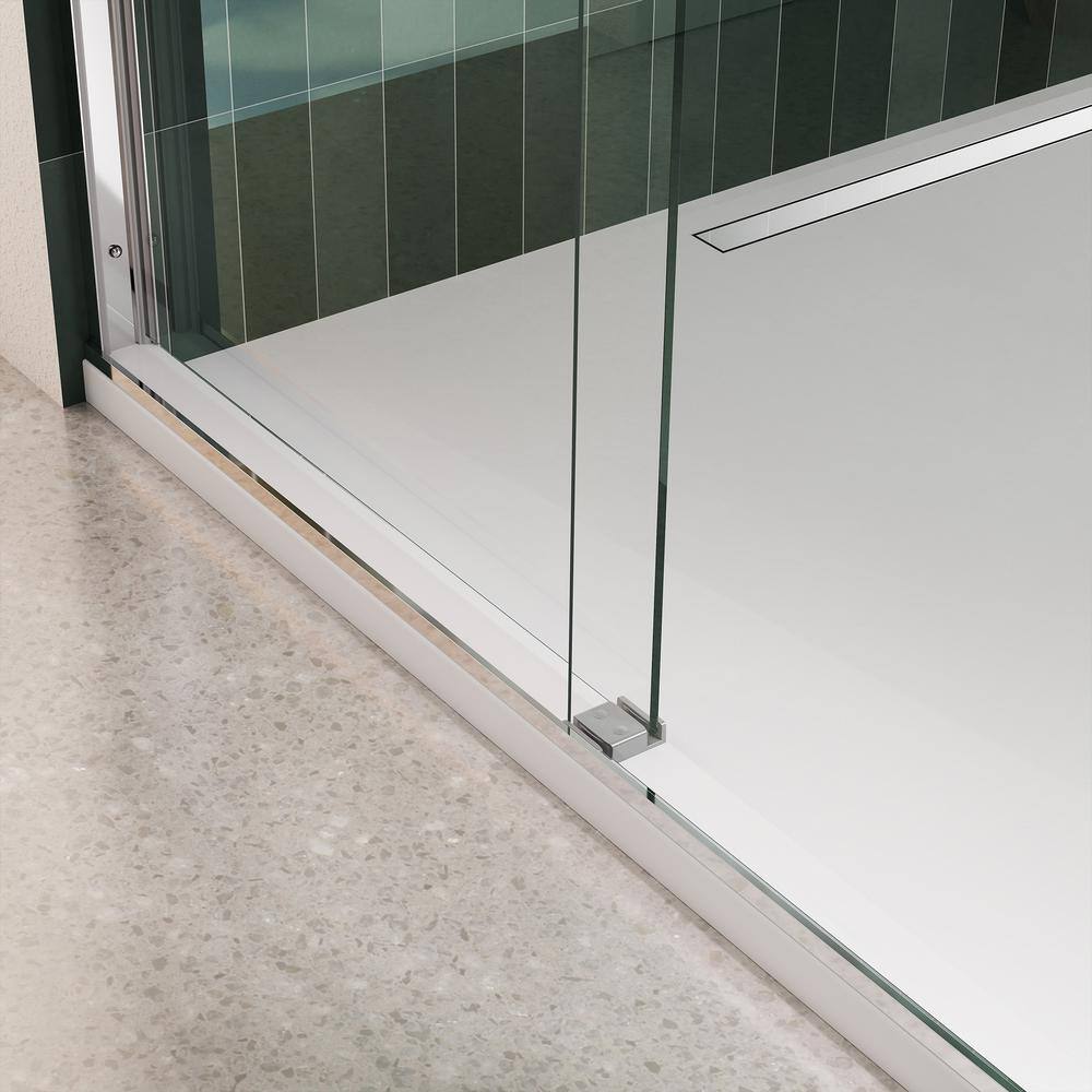 JimsMaison 60 in. W x 74 in. H Sliding Semi-Frameless Shower Door in Brushed Nickel Finish with Tempered Glass