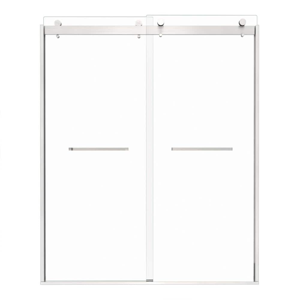 JimsMaison 60 in. W x 74 in. H Sliding Semi-Frameless Shower Door in Brushed Nickel Finish with Tempered Glass