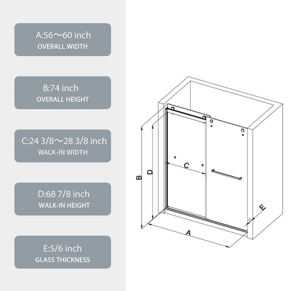 JimsMaison 60 in. W x 74 in. H Sliding Semi-Frameless Shower Door in Brushed Nickel Finish with Tempered Glass