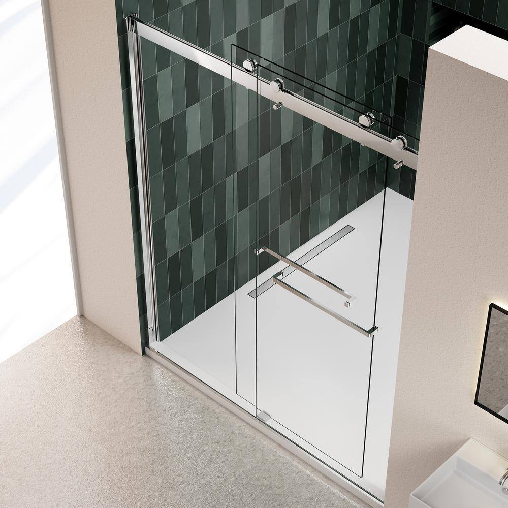 JimsMaison 60 in. W x 74 in. H Sliding Semi-Frameless Shower Door in Brushed Nickel Finish with Tempered Glass