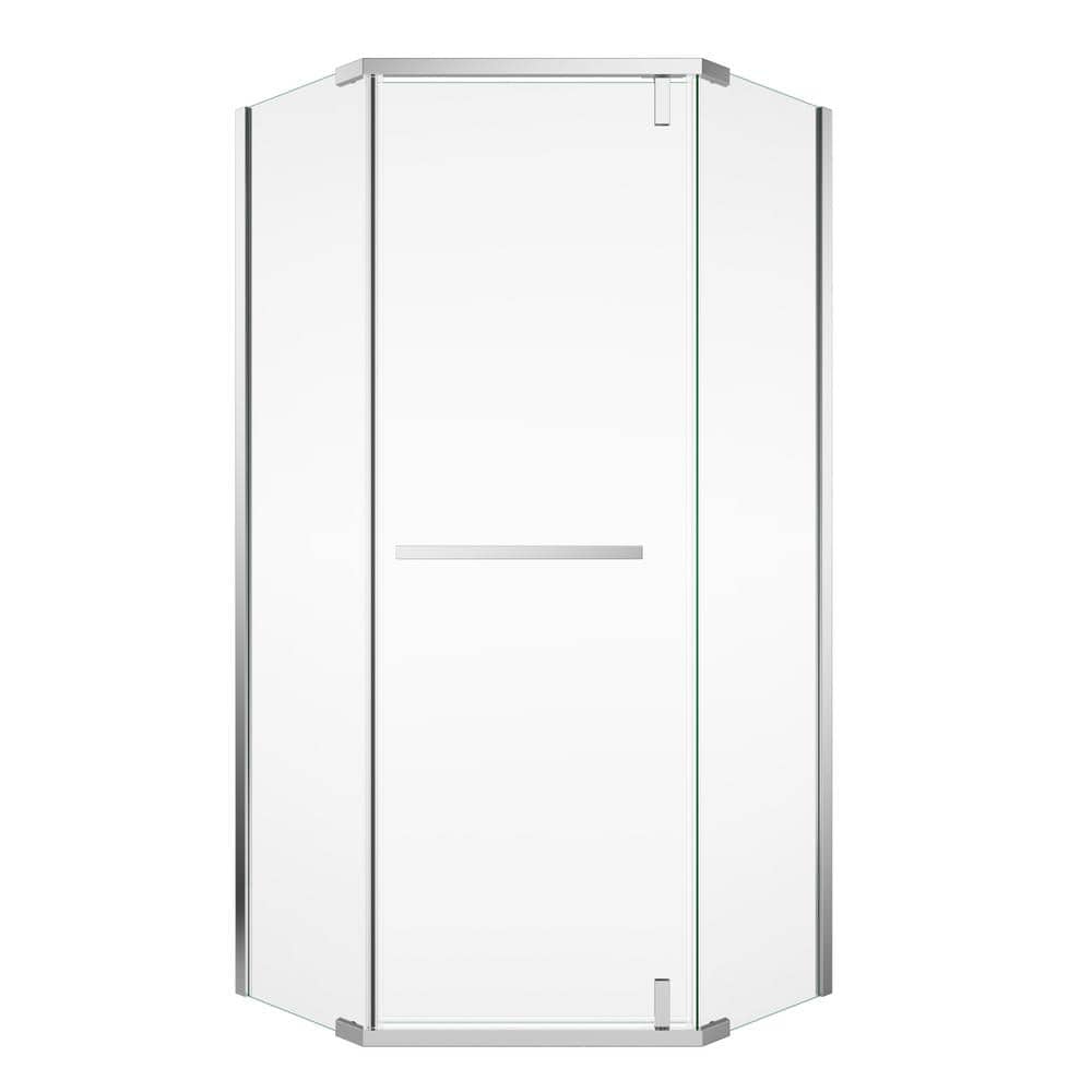 JimsMaison 36 in. W x 72 in. H Pivot Semi Frameless Corner Shower Enclosure in Chrome Finish with Tempered Glass