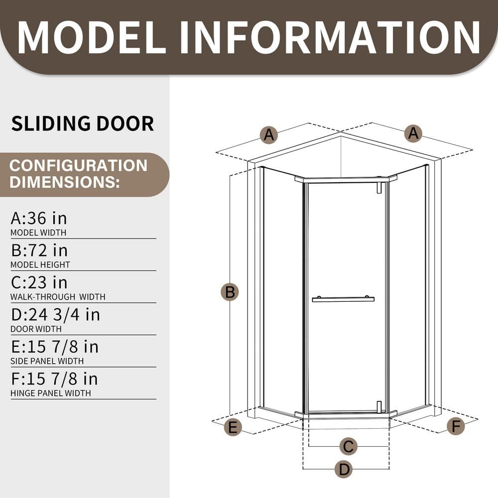 JimsMaison 36 in. W x 72 in. H Pivot Semi Frameless Corner Shower Enclosure in Chrome Finish with Tempered Glass