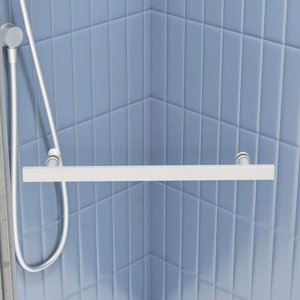 JimsMaison 35 in. W x 72 in. H Neo-Angle Pivot Semi Frameless Corner Shower Enclosure in Matte White