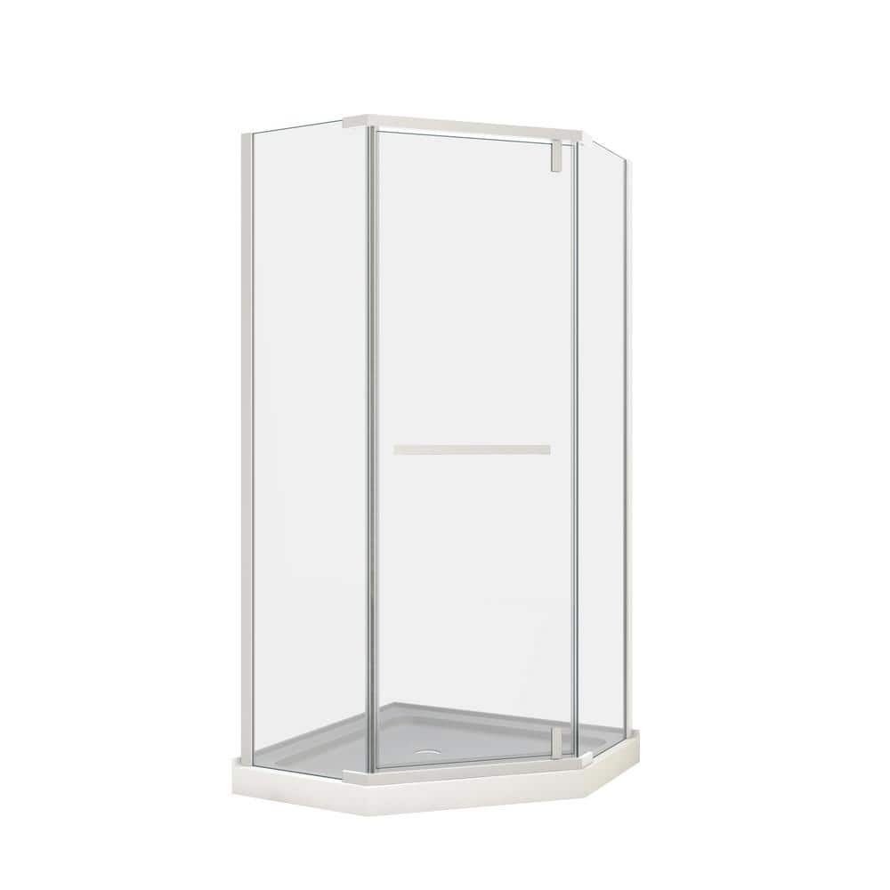 JimsMaison 35 in. W x 72 in. H Neo-Angle Pivot Semi Frameless Corner Shower Enclosure in Matte White
