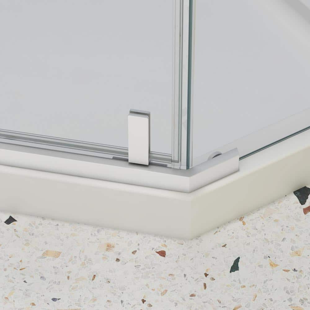 JimsMaison 35 in. W x 72 in. H Neo-Angle Pivot Semi Frameless Corner Shower Enclosure in Matte White