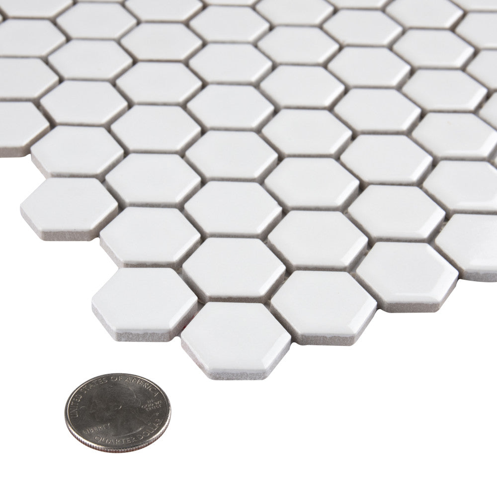 Merola Tile Metro Hex Glossy White 10-1/4 in. x 11-3/4 in. x 5 mm Porcelain Mosaic Tile (8.56 sq. ft. / case)