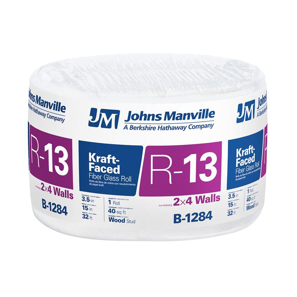 JM (Johns Manville) R-13 Kraft Faced Fiberglass Insulation Roll, 15 in. x 32 ft. (40 sq. ft.)