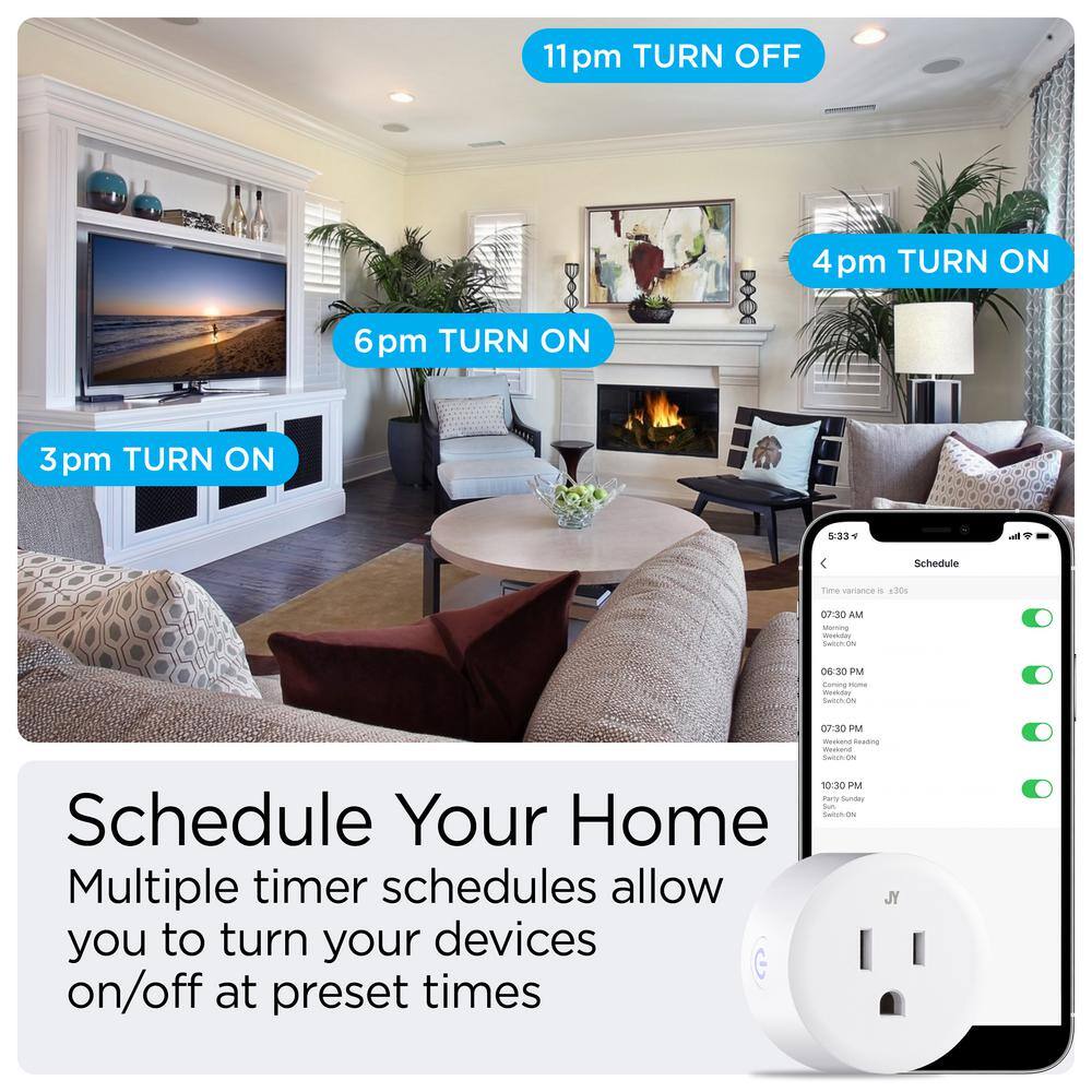 JONATHAN Y Smart Plug - WiFi Remote Control for Lights and Appliances No Hub Required (Set of 2)