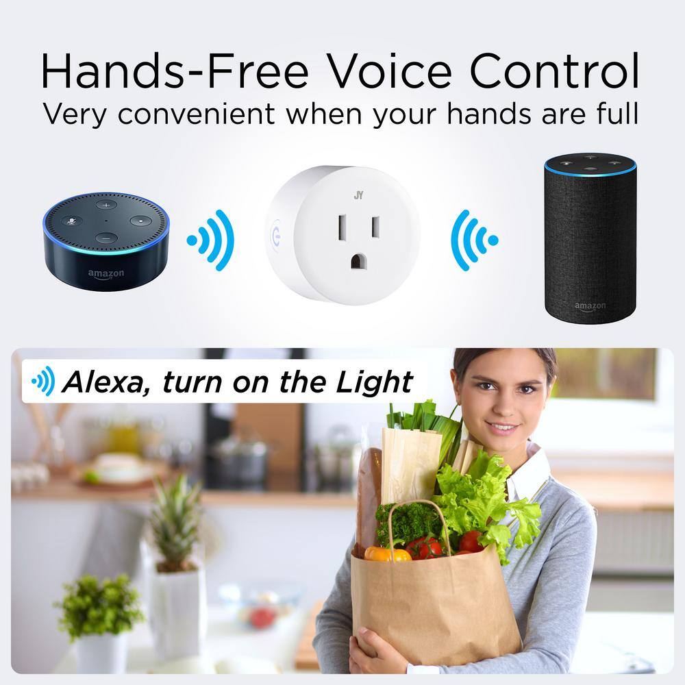 JONATHAN Y Smart Plug - WiFi Remote Control for Lights and Appliances Suitable with Alexa and Google Home Assistant No Hub Required