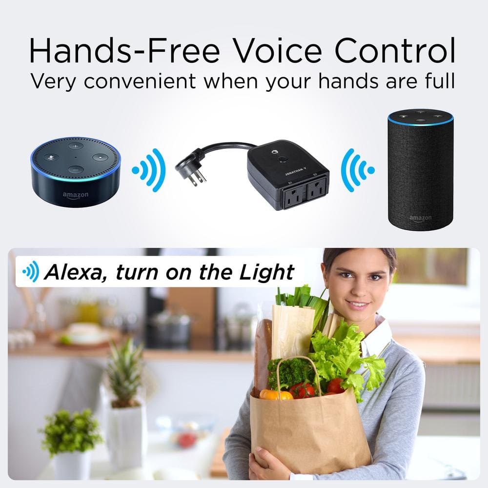 JONATHAN Y Outdoor Smart Dual Plug - WiFi Remote App Control for Outdoor Lights, Compatible with Alexa and Google Home Assistant